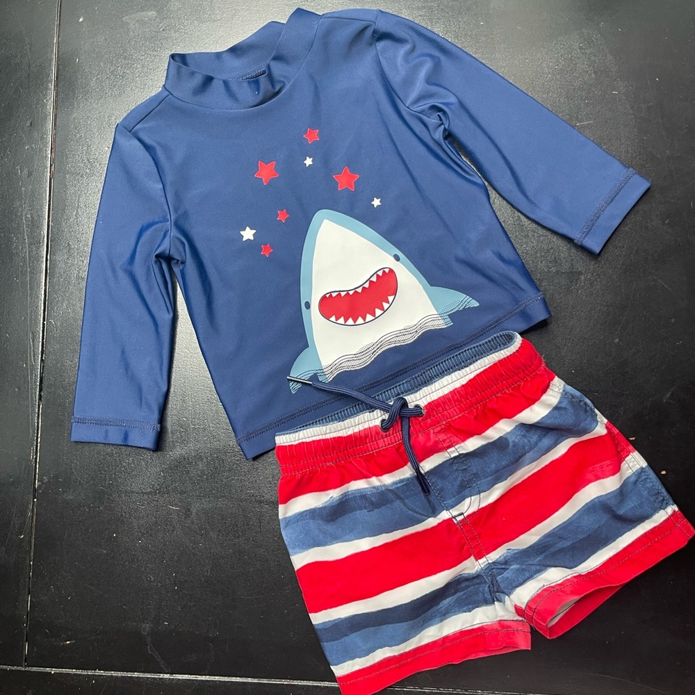 Carters Baby Boys Size 6 Months 2-Piece Rash Guard and Swim Tru